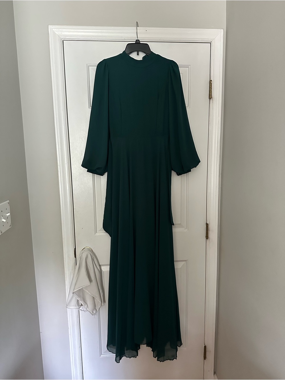High Neck Forest Green Maxi Dress with Long Bell Sleeves